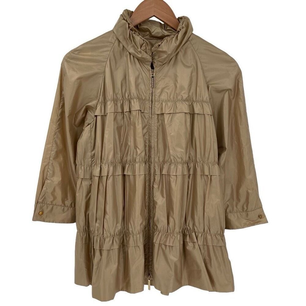 CH Carolina Herrera Windbreaker Ruffle Lightweight Zip Up Jacket Tan Women Small